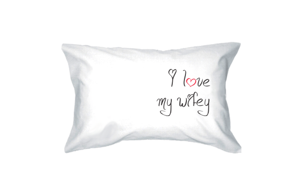 I Love My Hubby and Wifey Standard Size 21 x 30 Matching Couple Pillowcases For Sale