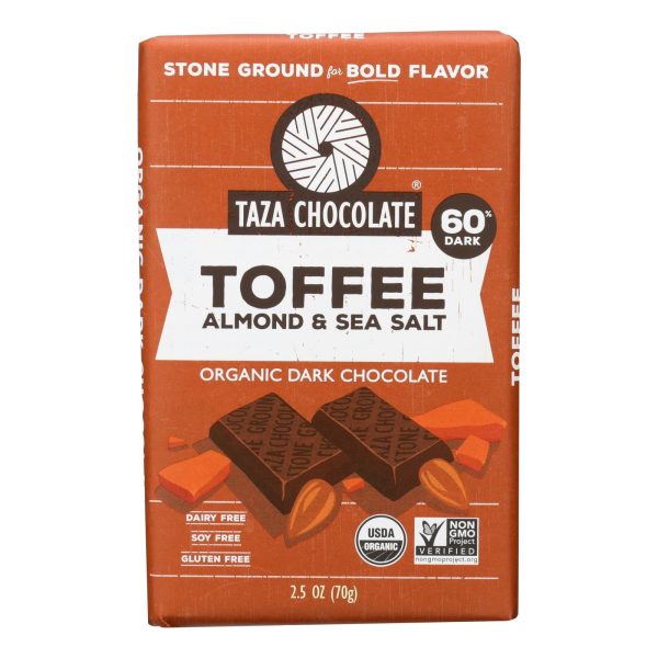 Taza Chocolate Stone Ground Organic Dark Chocolate Bar - Toffee Almond And Sea Salt - Case Of 10 - 2.5 Oz. Fashion