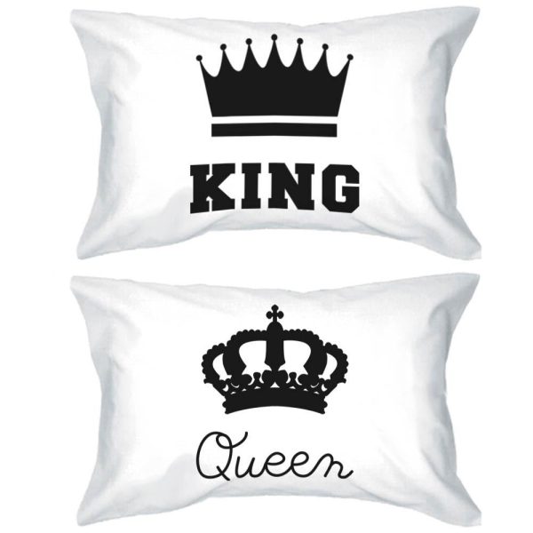 His and Hers Pillowcases King and Queen Crown Matching Couple Pillow Covers Cheap