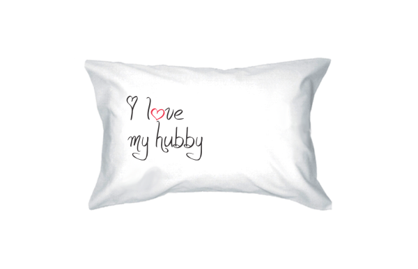 I Love My Hubby and Wifey Standard Size 21 x 30 Matching Couple Pillowcases For Sale